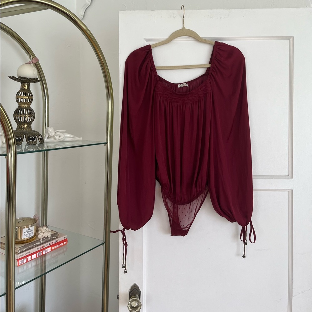 Free people magenta balloon sleeve blouse bodysuit